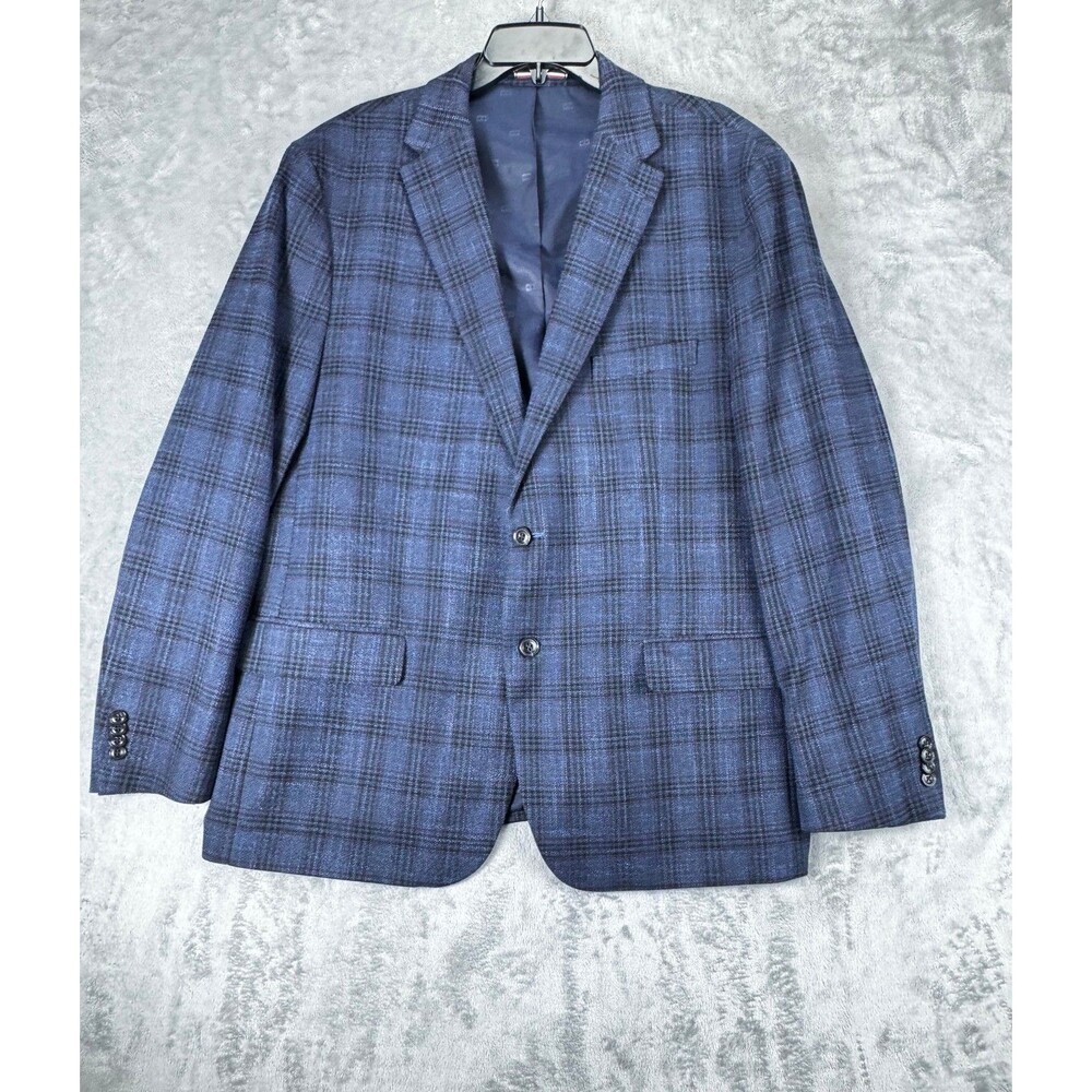 Tommy Hilfiger Mens Blazer 48R Blue 71% Recycled Polyester Plaid Regular Sport